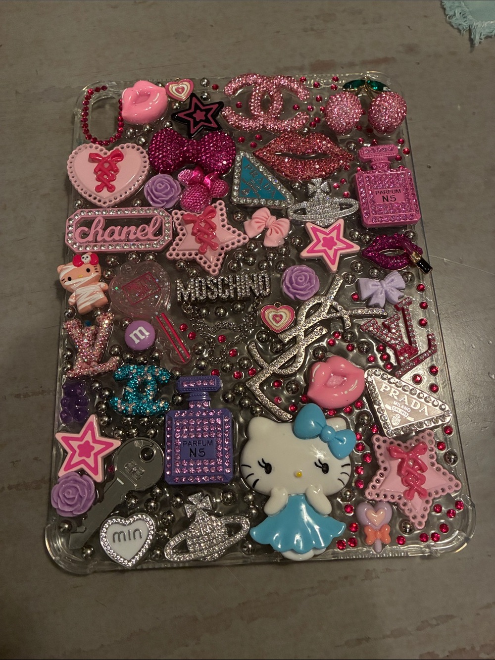 Junk iPad/Tablet Pink Purple Clear Decorative Tablet Case with Charms and Gems